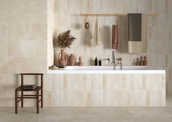 Piastrella brick effetto cemento beige 25x60 Brick Beige Herberia