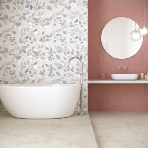 Collezione Vibes di Herberia – Rivestimenti in Pasta Bianca 33x100 Effetto Resina e Decori Floreali