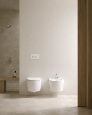 Vaso sospeso Globo Daily senza brida bianco: sanitario sospeso in ceramica, design moderno e sistema rimless per massima igiene e facilità di pulizia.